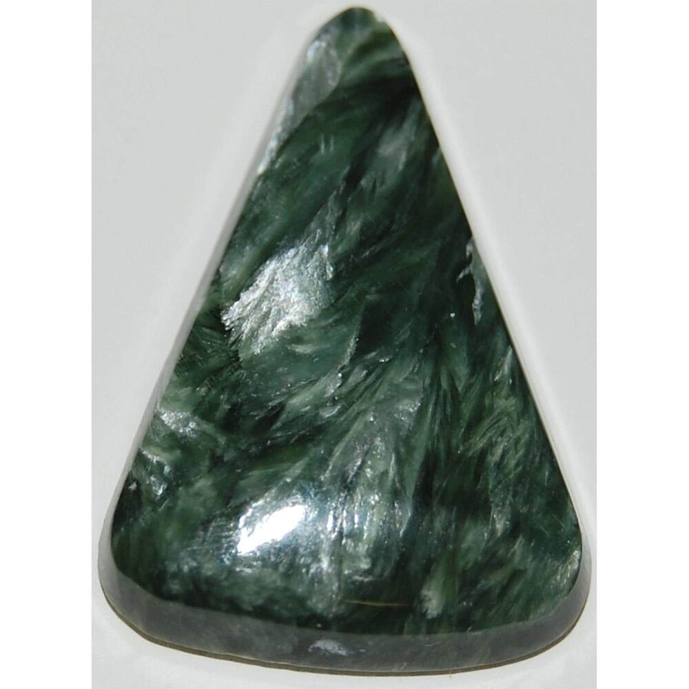 Triangular Seraphinite Cabochon, Silvery Gemstone (0.7"x1.2") for Jewelry Making